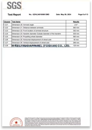 SGS Test Report — Seating & Wheel Dimensions